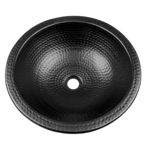 Hand Hammered 16 inch Rotunda Dual Mount Circle Bathroom Vanity Sink - Matte Black